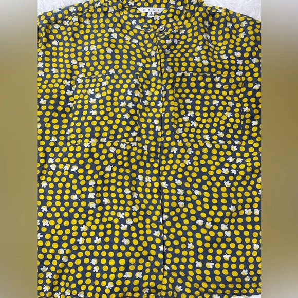 CAbi 100% Silk Clover Polka Dot Short Sleeve Button Down Blouse Women’s Size S - Picture 3 of 13
